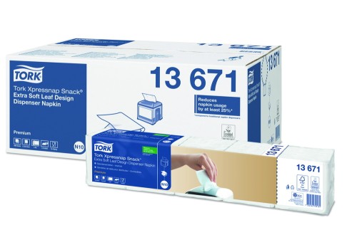 13671 Tork Xpressnap snack® N10 miękkie białe serwetki dyspenserowe z dekorem listka